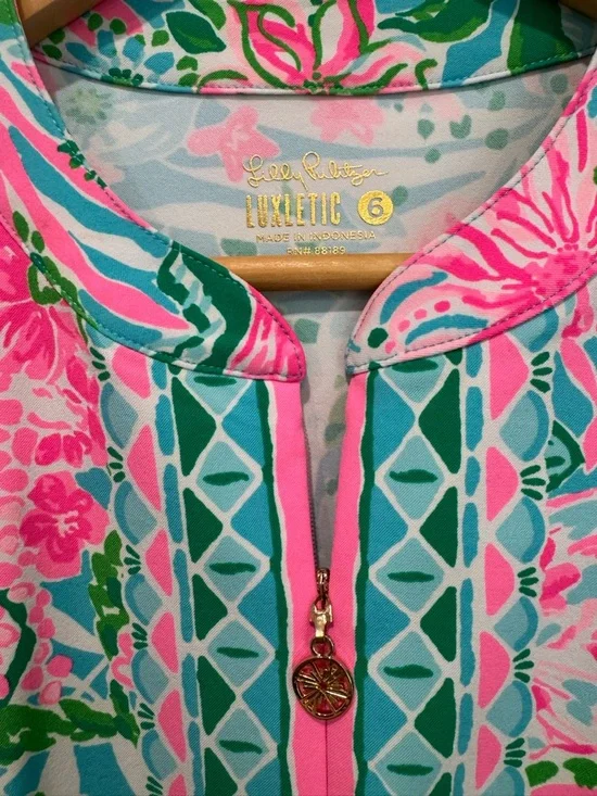 Lilly Pulitzer Sleeveless Luxletic Shift Dress, Amalfi Blue Golf Print, Size 6 - Picture 4 of 8